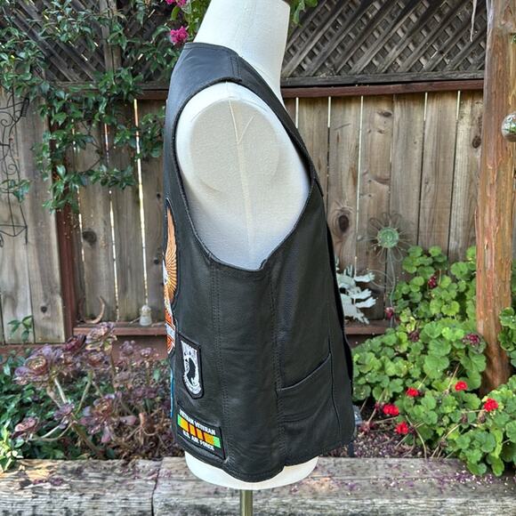 Genuine Leather Motorcycle Vest Sz 42 W/ Harley-Davidson POW Veteran Patches - Picture 9 of 14